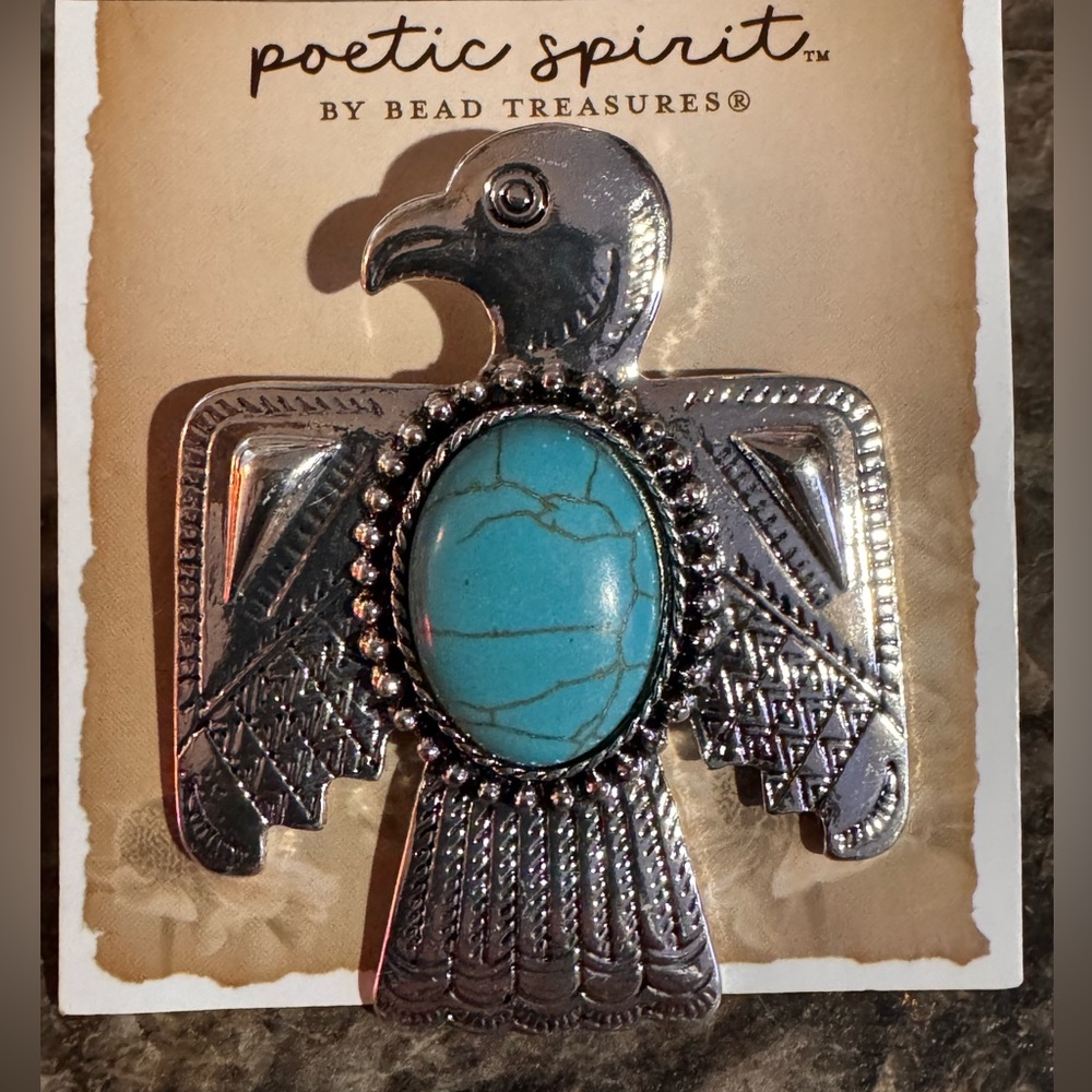 Bead Treasures Poetic Spirit Silver Tone Faux Turquoise Center Thunderbird Pin